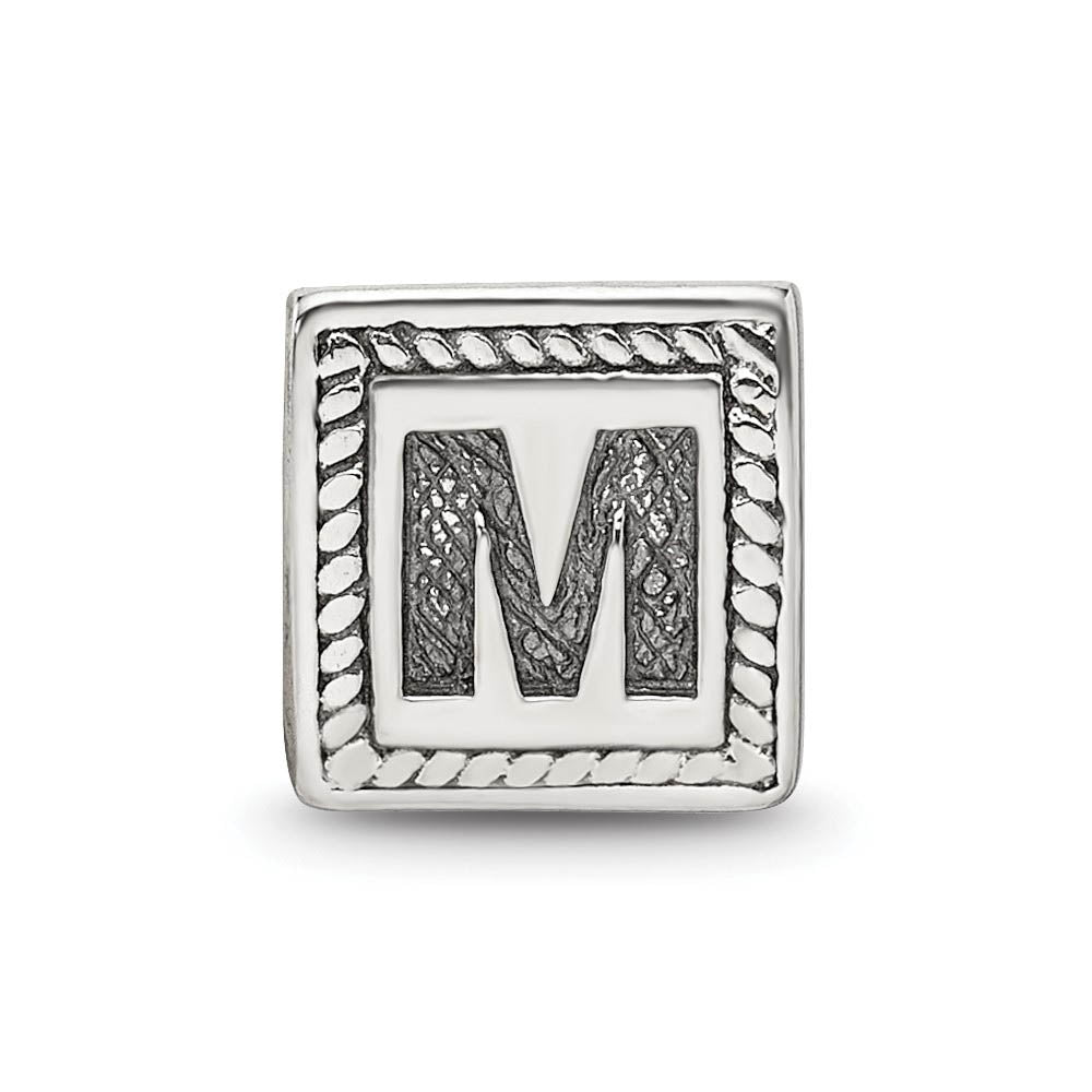 Alternate view of the Triangle Block, Letter M Sterling Silver Bead Charm by The Black Bow Jewelry Co.
