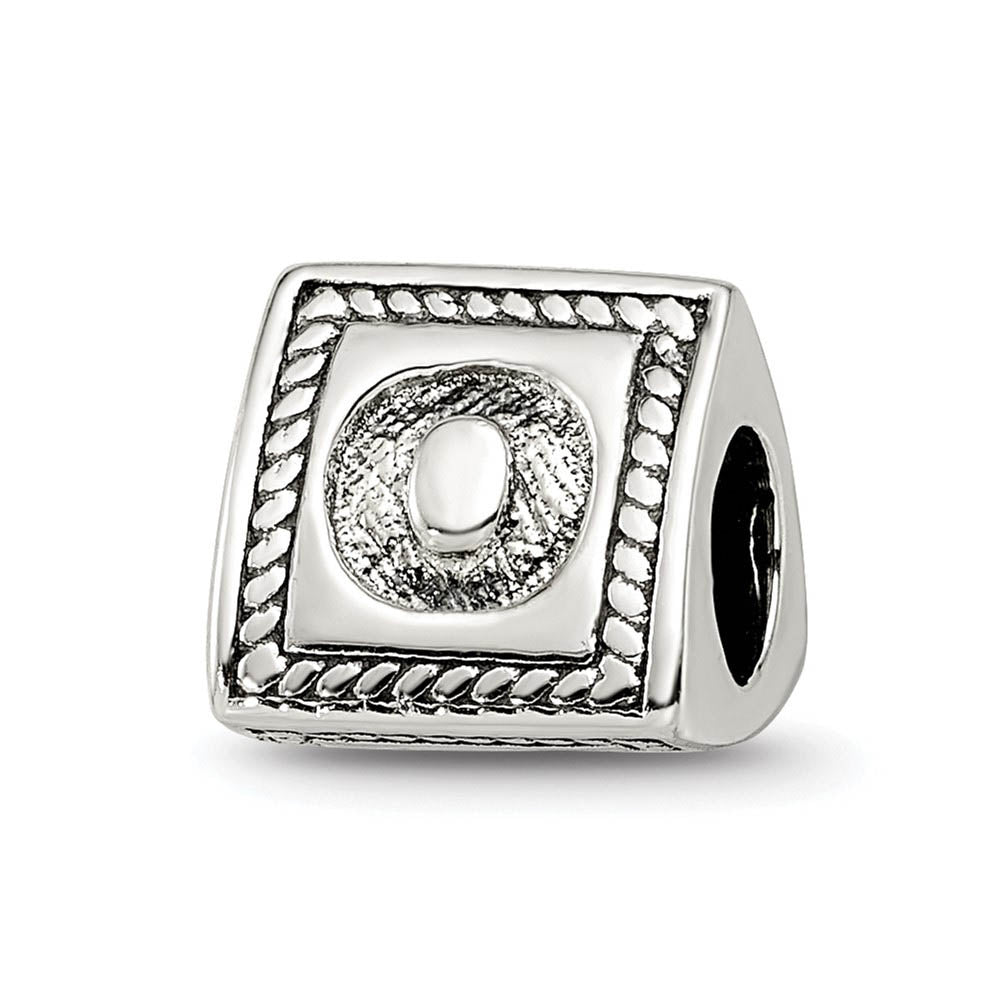 Triangle Block, Letter O Sterling Silver Bead Charm, Item B9725 by The Black Bow Jewelry Co.