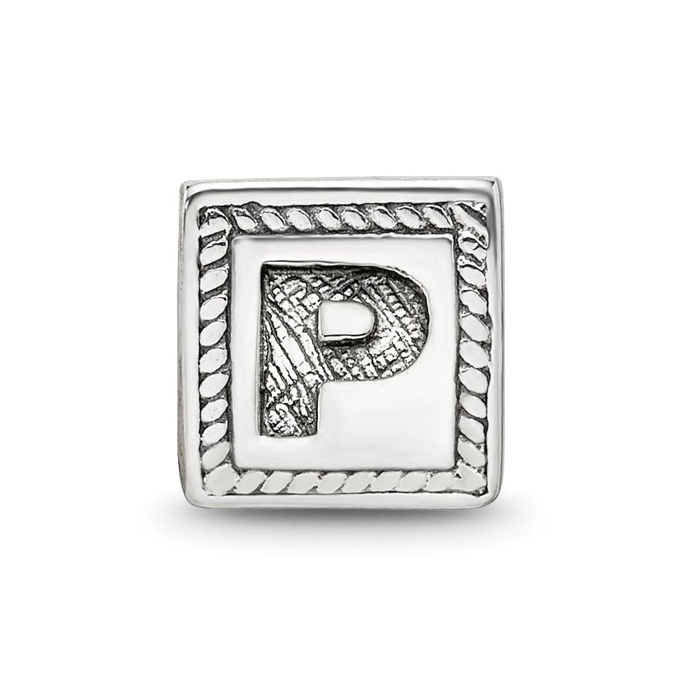 Alternate view of the Triangle Block, Letter P Sterling Silver Bead Charm by The Black Bow Jewelry Co.