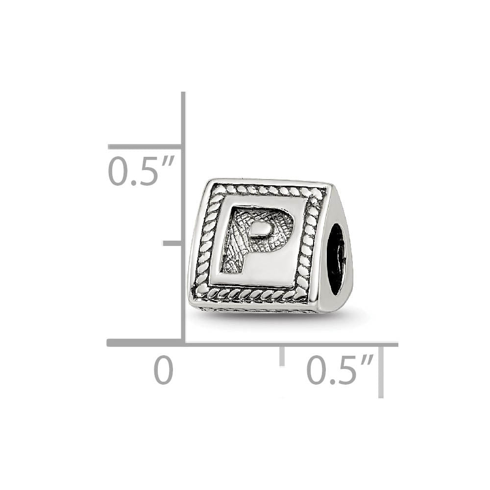 Alternate view of the Triangle Block, Letter P Sterling Silver Bead Charm by The Black Bow Jewelry Co.