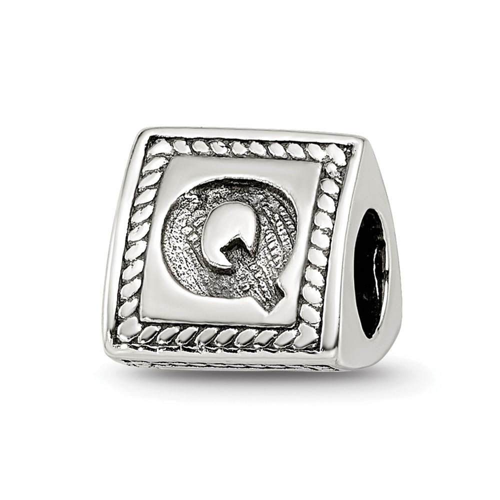Triangle Block, Letter Q Sterling Silver Bead Charm, Item B9727 by The Black Bow Jewelry Co.