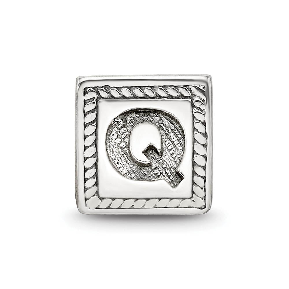 Alternate view of the Triangle Block, Letter Q Sterling Silver Bead Charm by The Black Bow Jewelry Co.