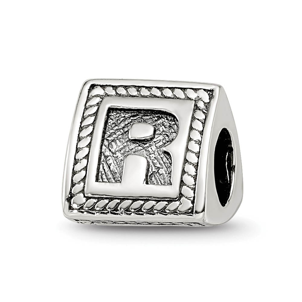 Triangle Block, Letter R Sterling Silver Bead Charm, Item B9728 by The Black Bow Jewelry Co.
