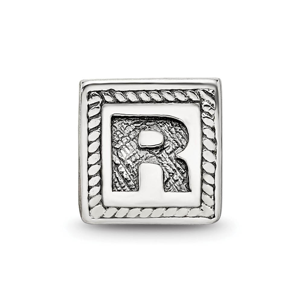 Alternate view of the Triangle Block, Letter R Sterling Silver Bead Charm by The Black Bow Jewelry Co.