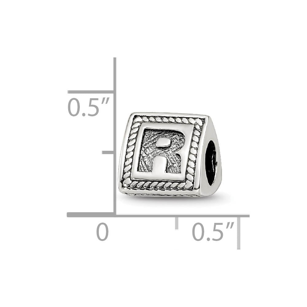 Alternate view of the Triangle Block, Letter R Sterling Silver Bead Charm by The Black Bow Jewelry Co.