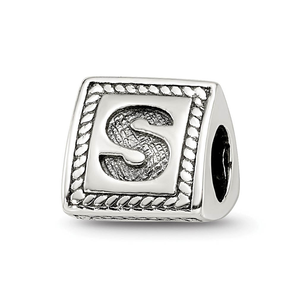 Triangle Block, Letter S Sterling Silver Bead Charm, Item B9729 by The Black Bow Jewelry Co.