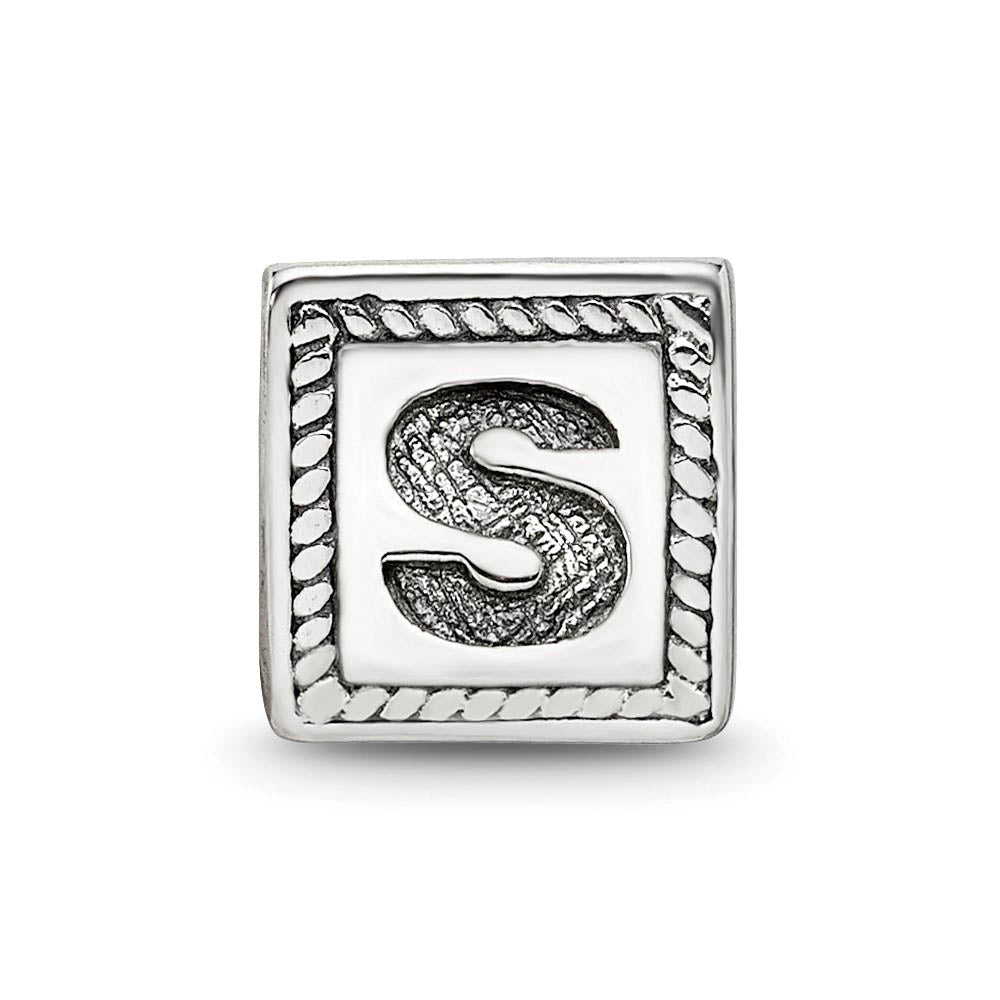 Alternate view of the Triangle Block, Letter S Sterling Silver Bead Charm by The Black Bow Jewelry Co.