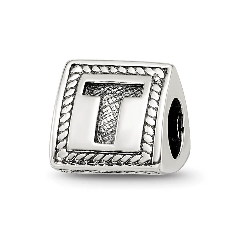Triangle Block, Letter T Sterling Silver Bead Charm, Item B9730 by The Black Bow Jewelry Co.