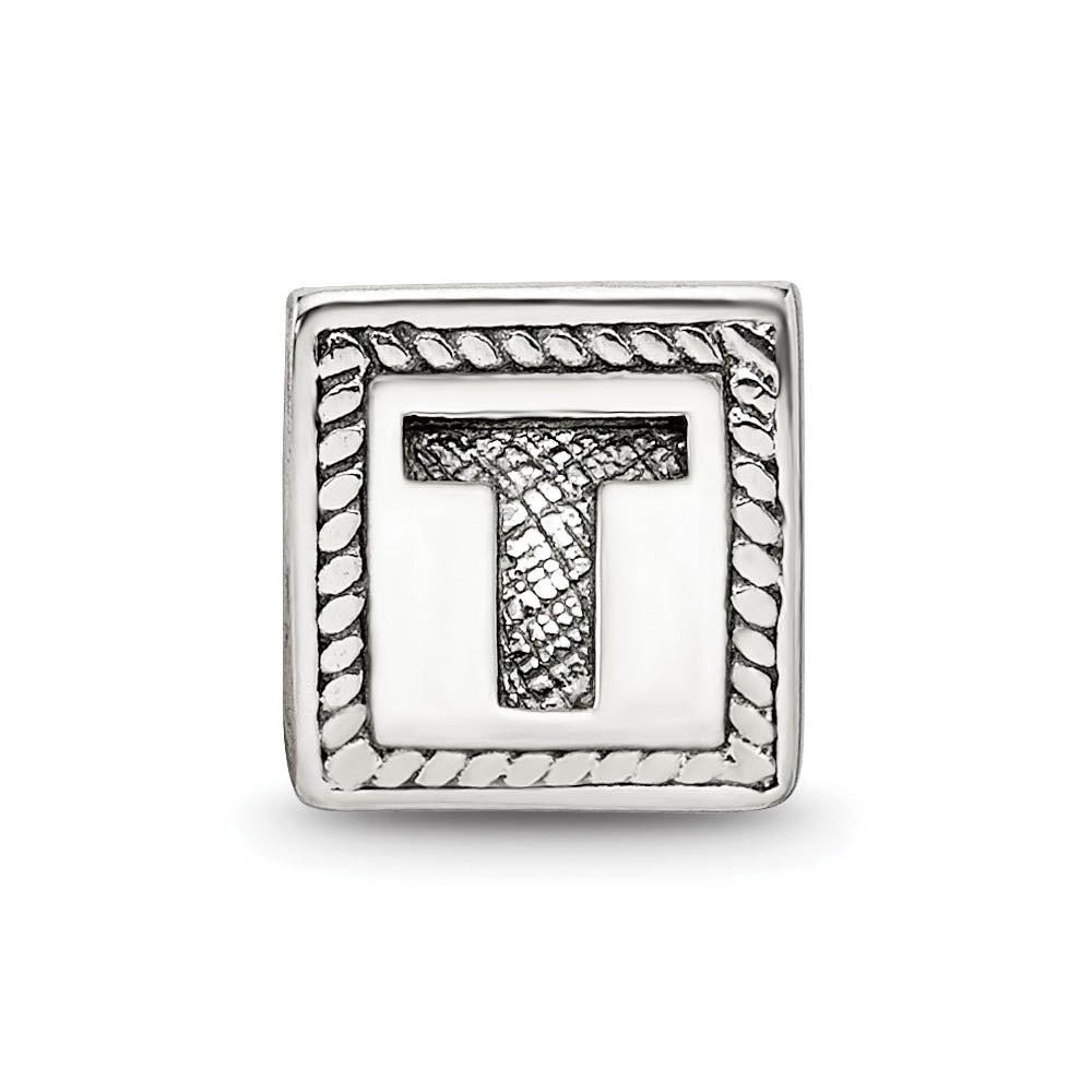 Alternate view of the Triangle Block, Letter T Sterling Silver Bead Charm by The Black Bow Jewelry Co.