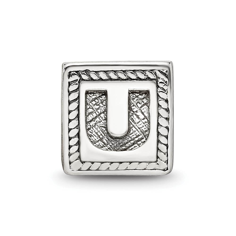 Alternate view of the Triangle Block, Letter U Sterling Silver Bead Charm by The Black Bow Jewelry Co.