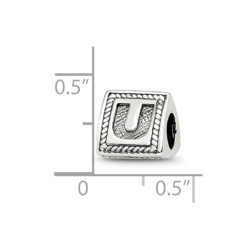Alternate view of the Triangle Block, Letter U Sterling Silver Bead Charm by The Black Bow Jewelry Co.