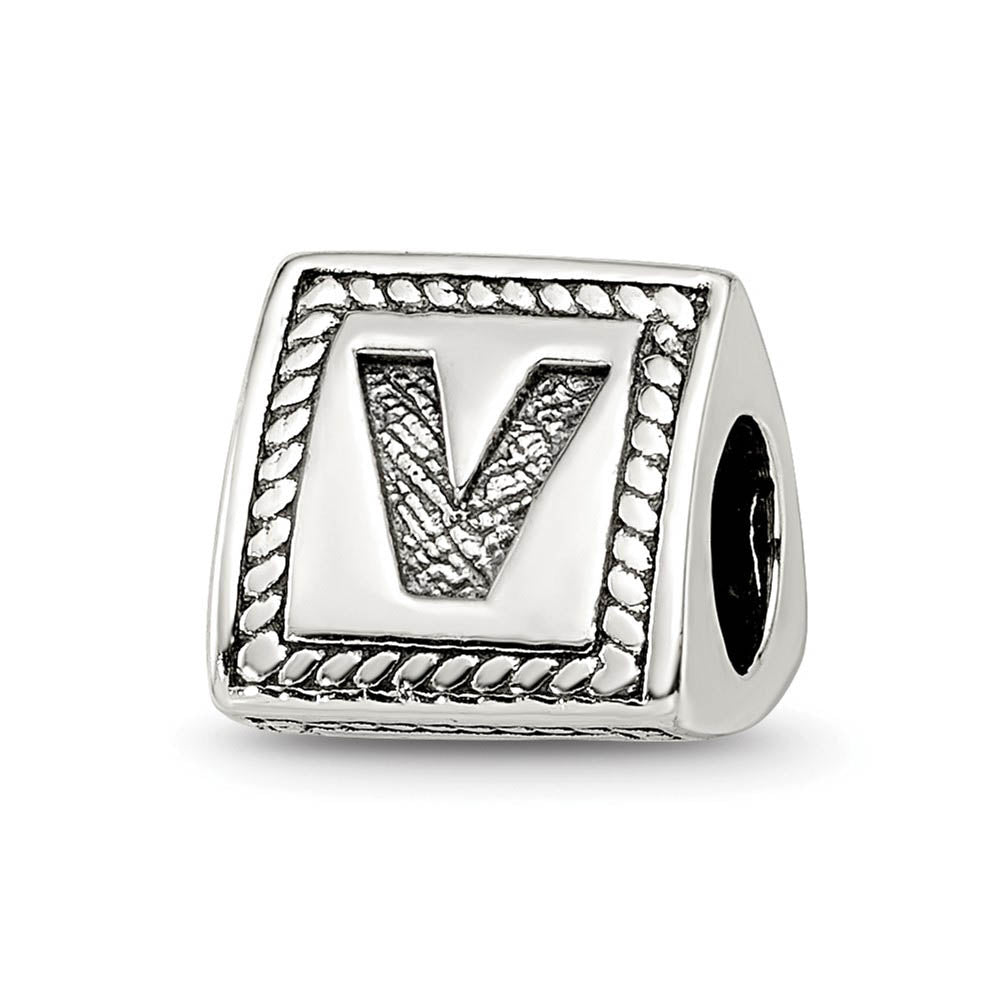 Triangle Block, Letter V Sterling Silver Bead Charm, Item B9732 by The Black Bow Jewelry Co.