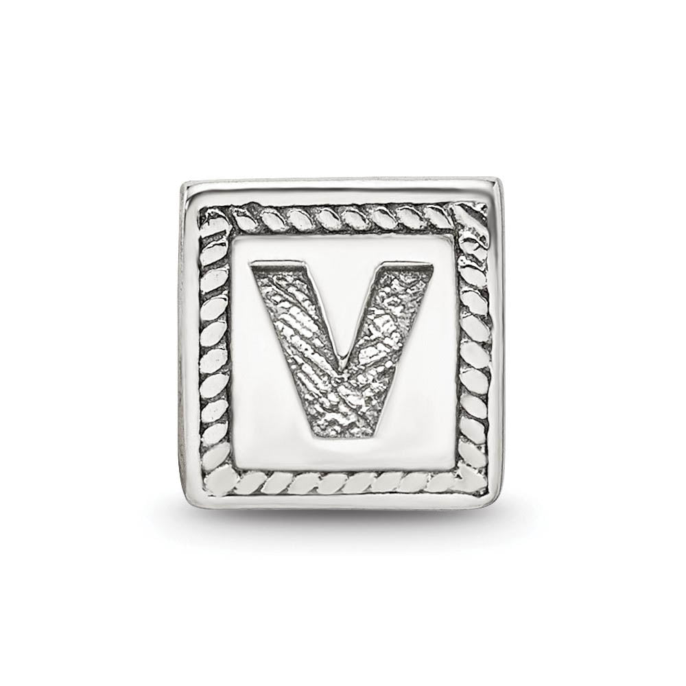 Alternate view of the Triangle Block, Letter V Sterling Silver Bead Charm by The Black Bow Jewelry Co.
