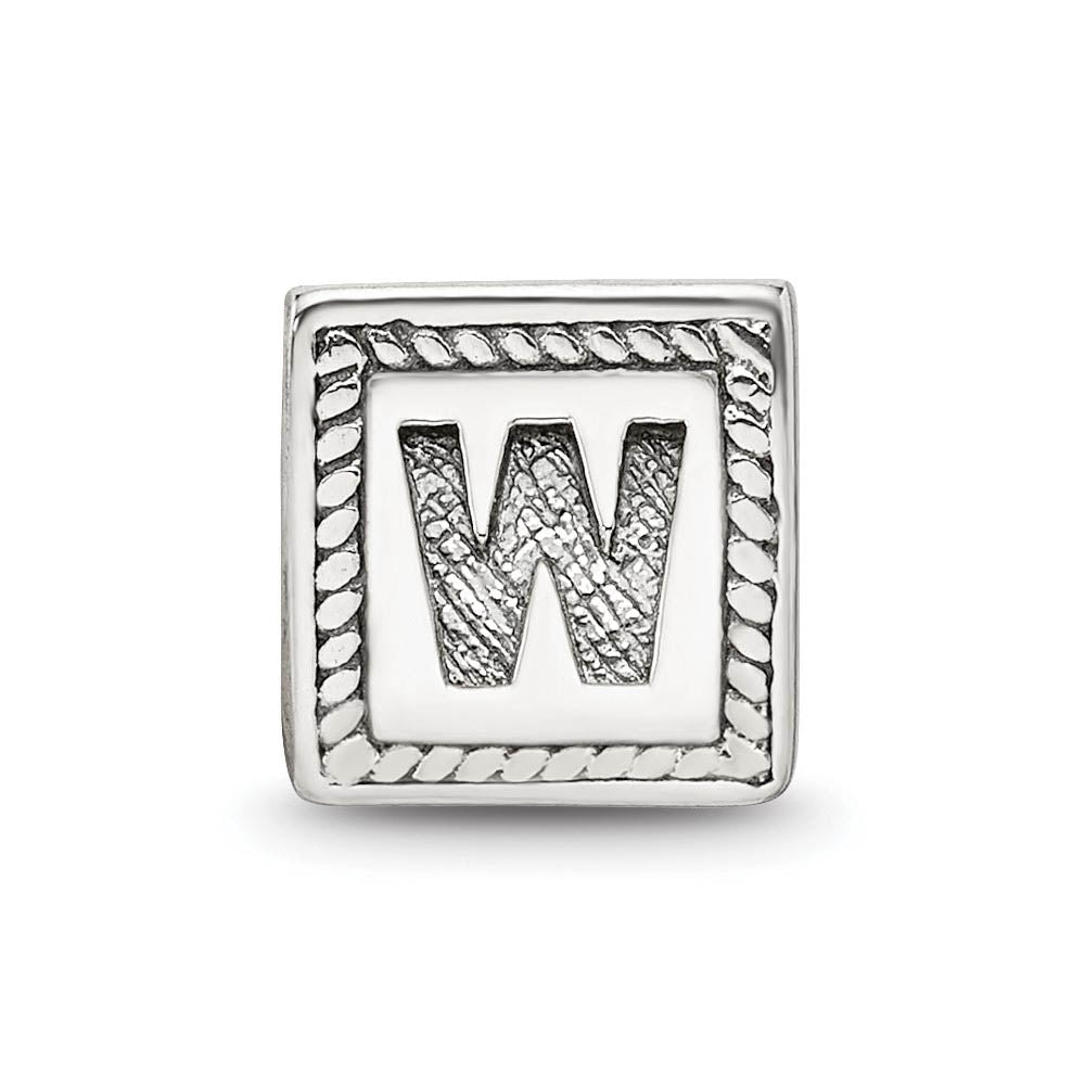 Alternate view of the Triangle Block, Letter W Sterling Silver Bead Charm by The Black Bow Jewelry Co.