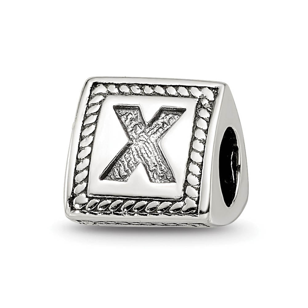 Triangle Block, Letter X Sterling Silver Bead Charm, Item B9734 by The Black Bow Jewelry Co.