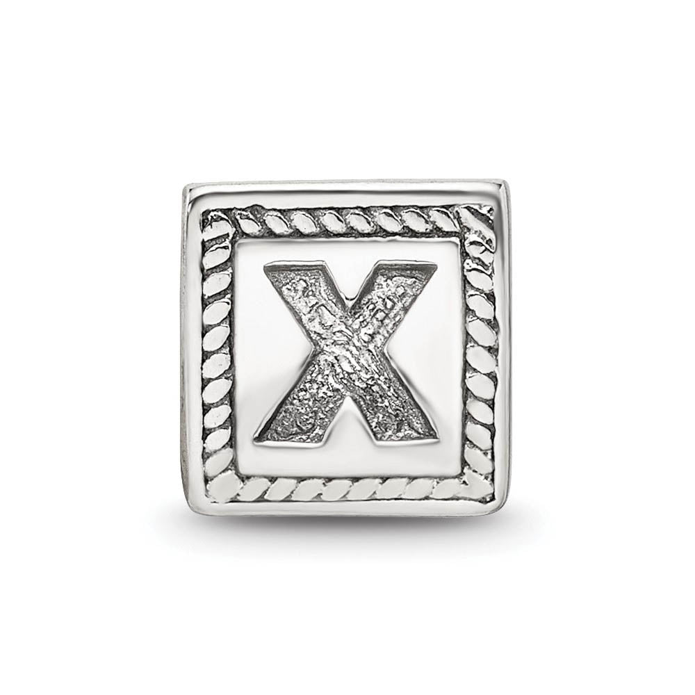 Alternate view of the Triangle Block, Letter X Sterling Silver Bead Charm by The Black Bow Jewelry Co.
