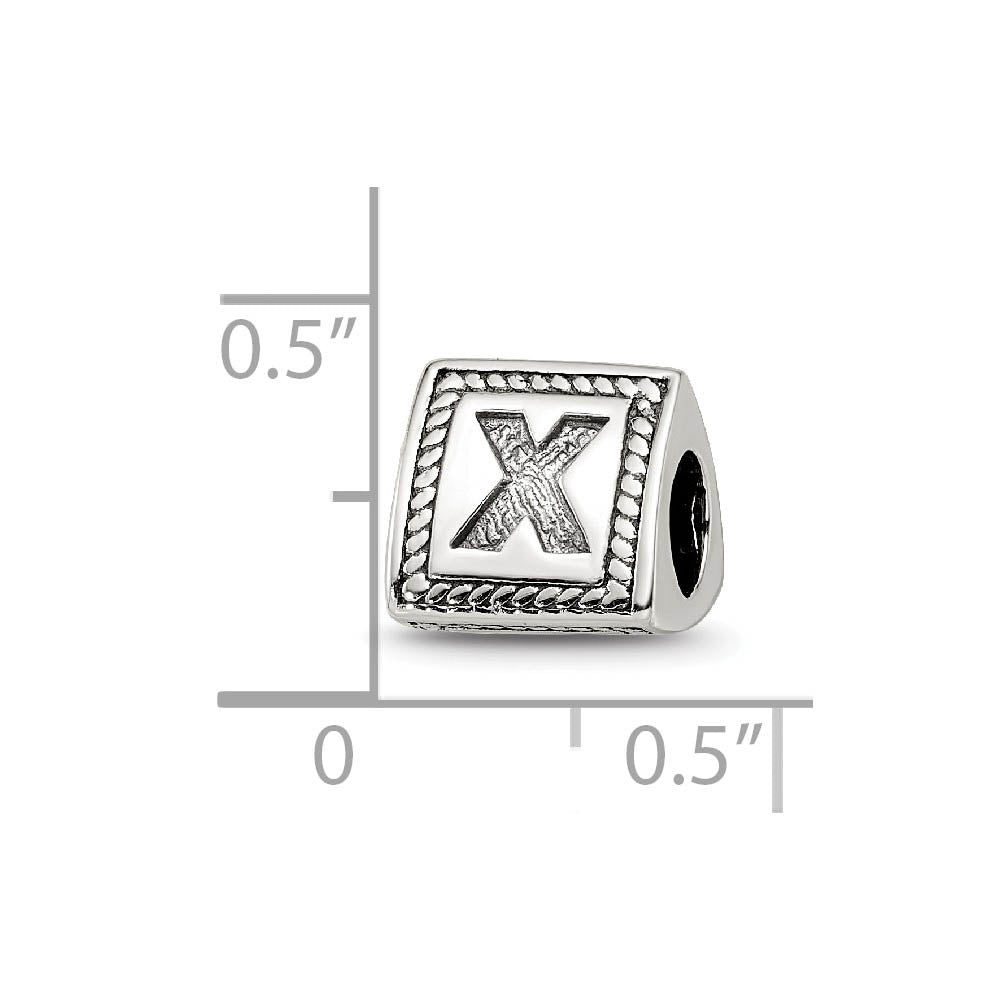 Alternate view of the Triangle Block, Letter X Sterling Silver Bead Charm by The Black Bow Jewelry Co.