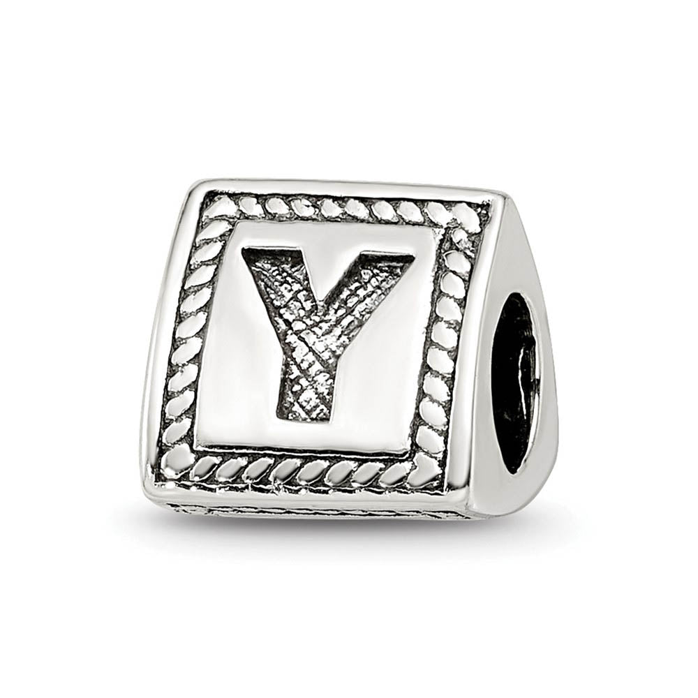 Triangle Block, Letter Y Sterling Silver Bead Charm, Item B9735 by The Black Bow Jewelry Co.