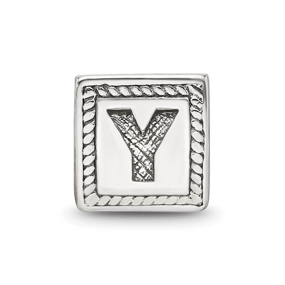 Alternate view of the Triangle Block, Letter Y Sterling Silver Bead Charm by The Black Bow Jewelry Co.