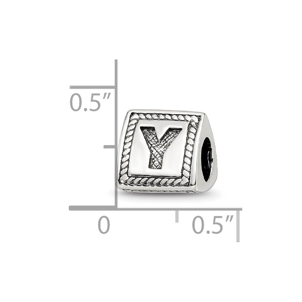 Alternate view of the Triangle Block, Letter Y Sterling Silver Bead Charm by The Black Bow Jewelry Co.