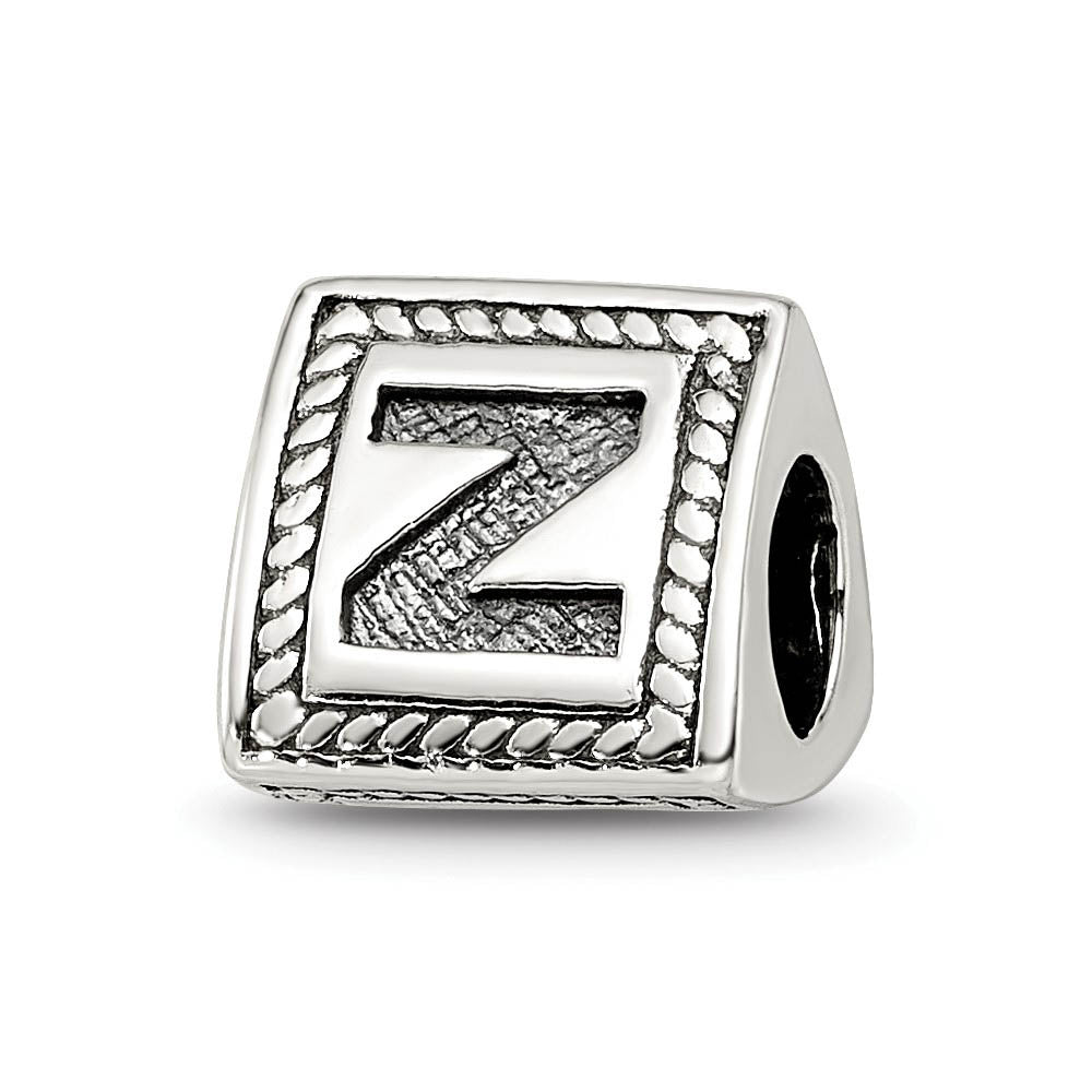 Triangle Block, Letter Z Sterling Silver Bead Charm, Item B9736 by The Black Bow Jewelry Co.
