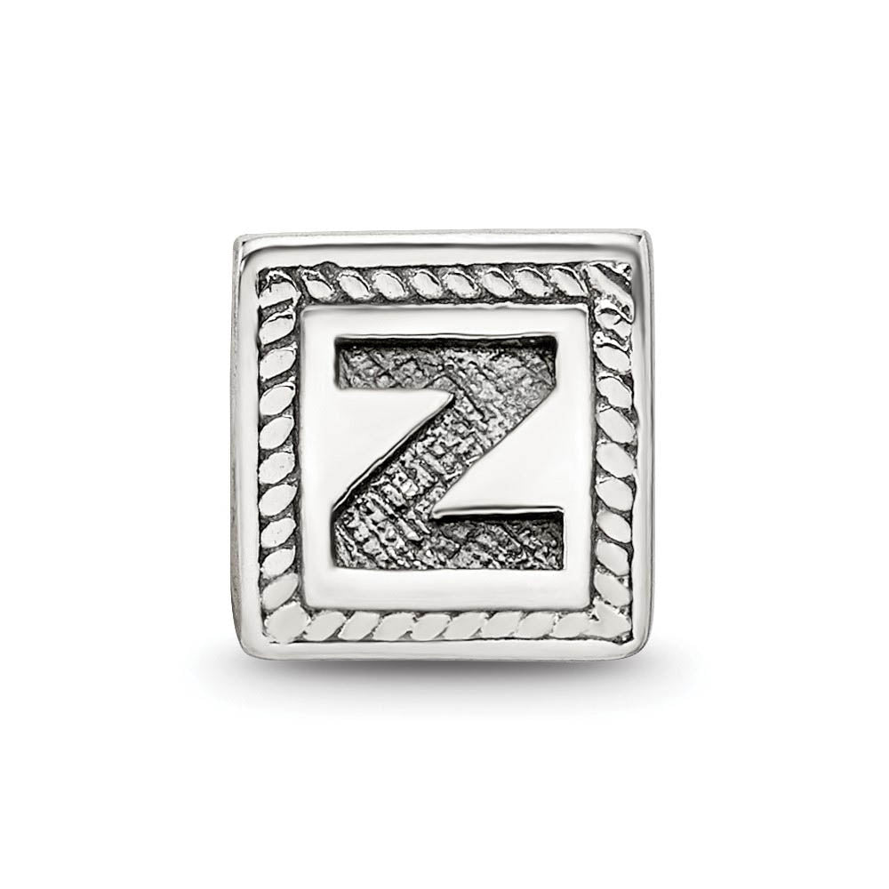 Alternate view of the Triangle Block, Letter Z Sterling Silver Bead Charm by The Black Bow Jewelry Co.