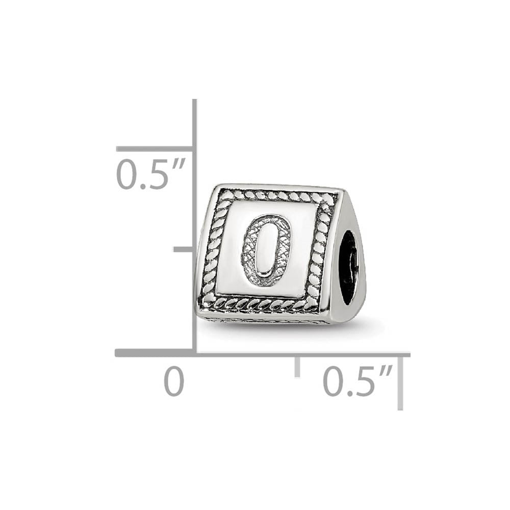 Alternate view of the Triangle Block, Number 0 Sterling Silver Bead Charm by The Black Bow Jewelry Co.