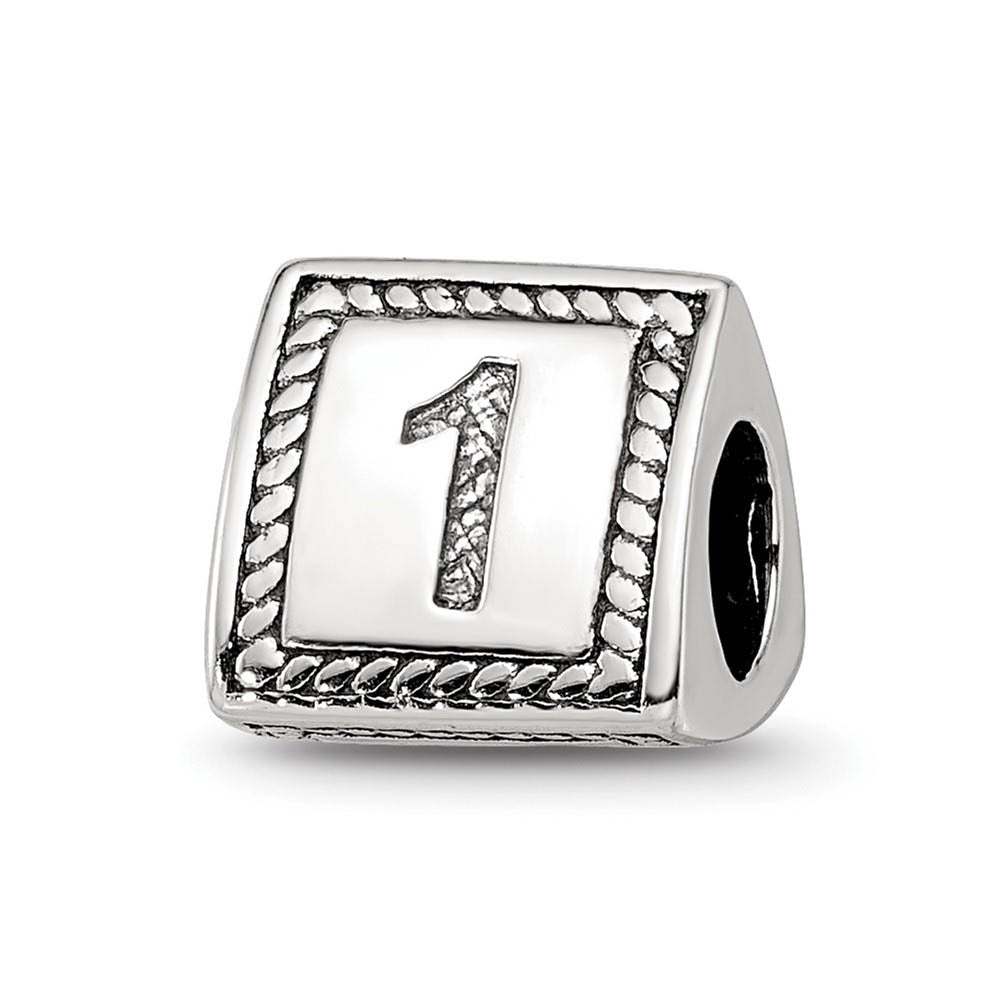 Triangle Block, Number 1 Sterling Silver Bead Charm, Item B9738 by The Black Bow Jewelry Co.