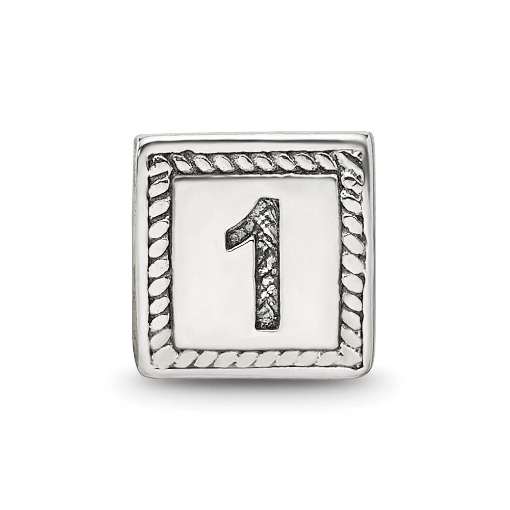 Alternate view of the Triangle Block, Number 1 Sterling Silver Bead Charm by The Black Bow Jewelry Co.