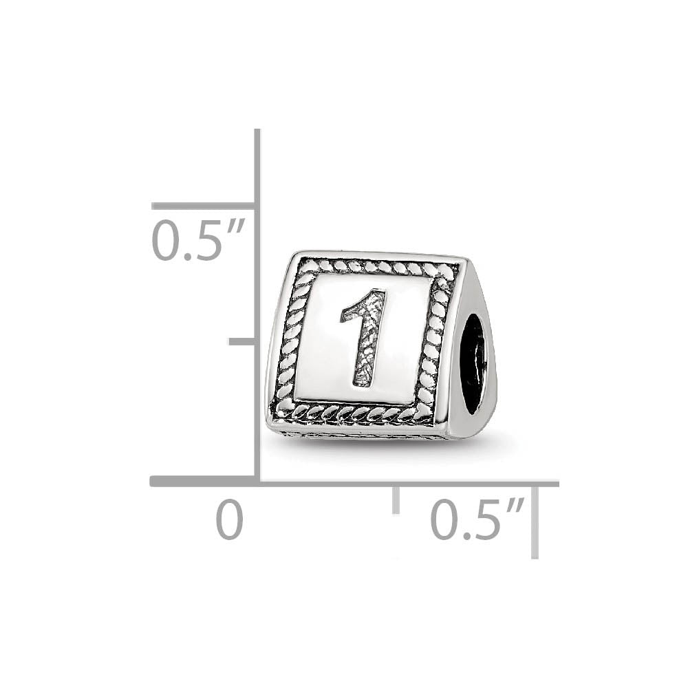 Alternate view of the Triangle Block, Number 1 Sterling Silver Bead Charm by The Black Bow Jewelry Co.