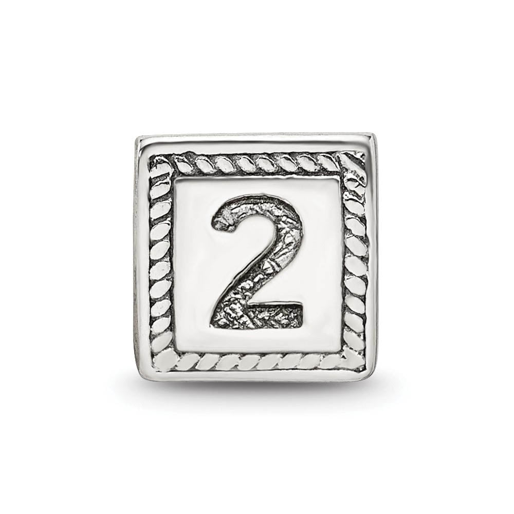 Alternate view of the Triangle Block, Number 2 Sterling Silver Bead Charm by The Black Bow Jewelry Co.