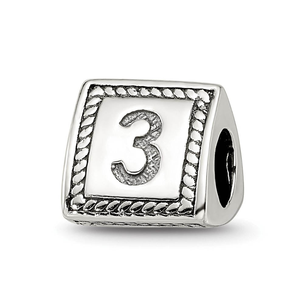 Triangle Block, Number 3 Sterling Silver Bead Charm, Item B9740 by The Black Bow Jewelry Co.