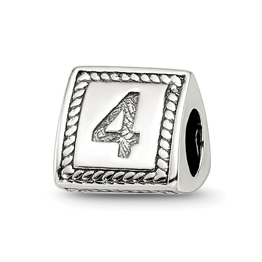Triangle Block, Number 4 Sterling Silver Bead Charm, Item B9741 by The Black Bow Jewelry Co.