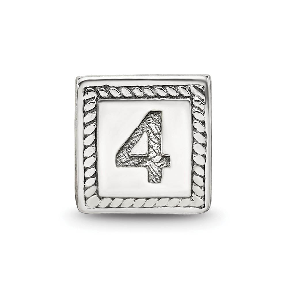 Alternate view of the Triangle Block, Number 4 Sterling Silver Bead Charm by The Black Bow Jewelry Co.
