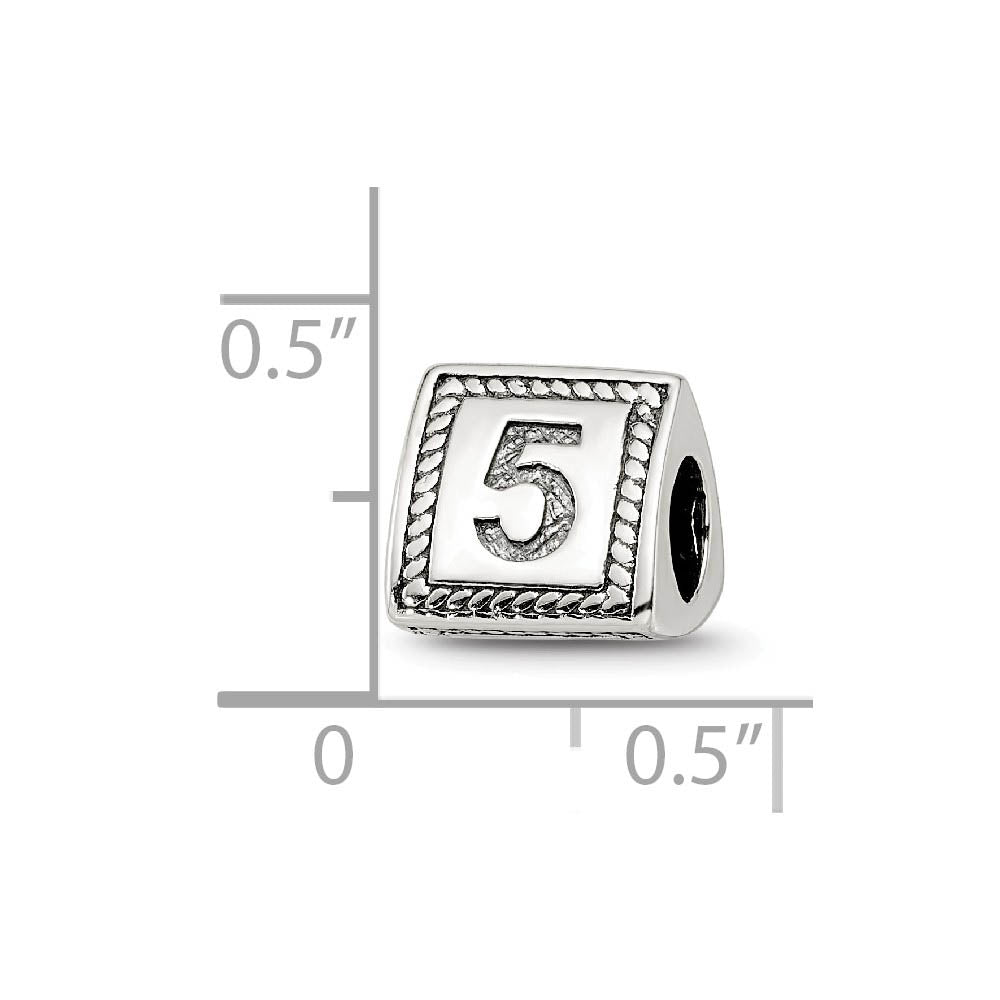 Alternate view of the Triangle Block, Number 5 Sterling Silver Bead Charm by The Black Bow Jewelry Co.