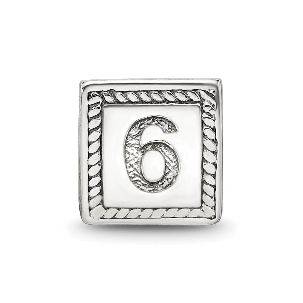 Alternate view of the Triangle Block, Number 6 Sterling Silver Bead Charm by The Black Bow Jewelry Co.