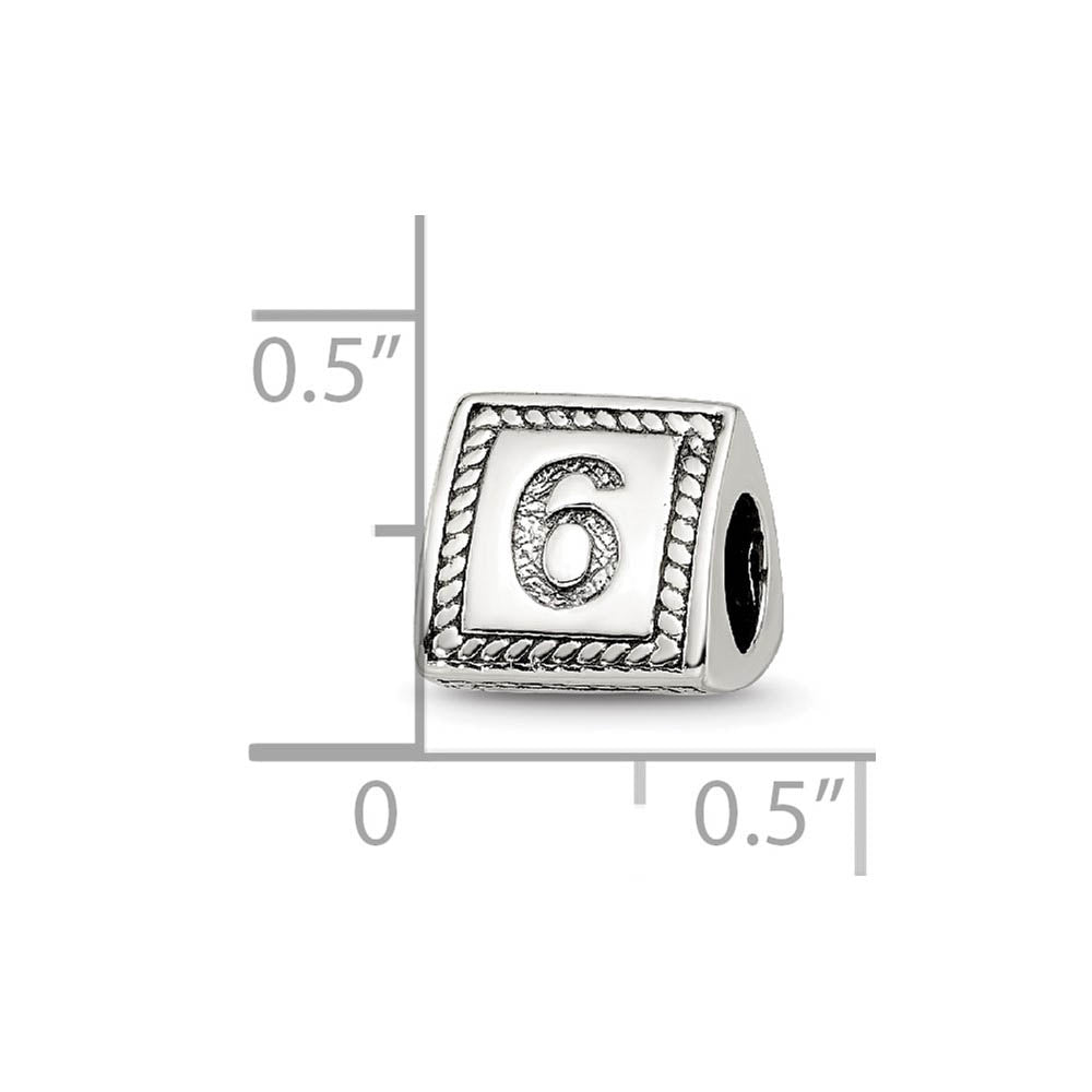 Alternate view of the Triangle Block, Number 6 Sterling Silver Bead Charm by The Black Bow Jewelry Co.