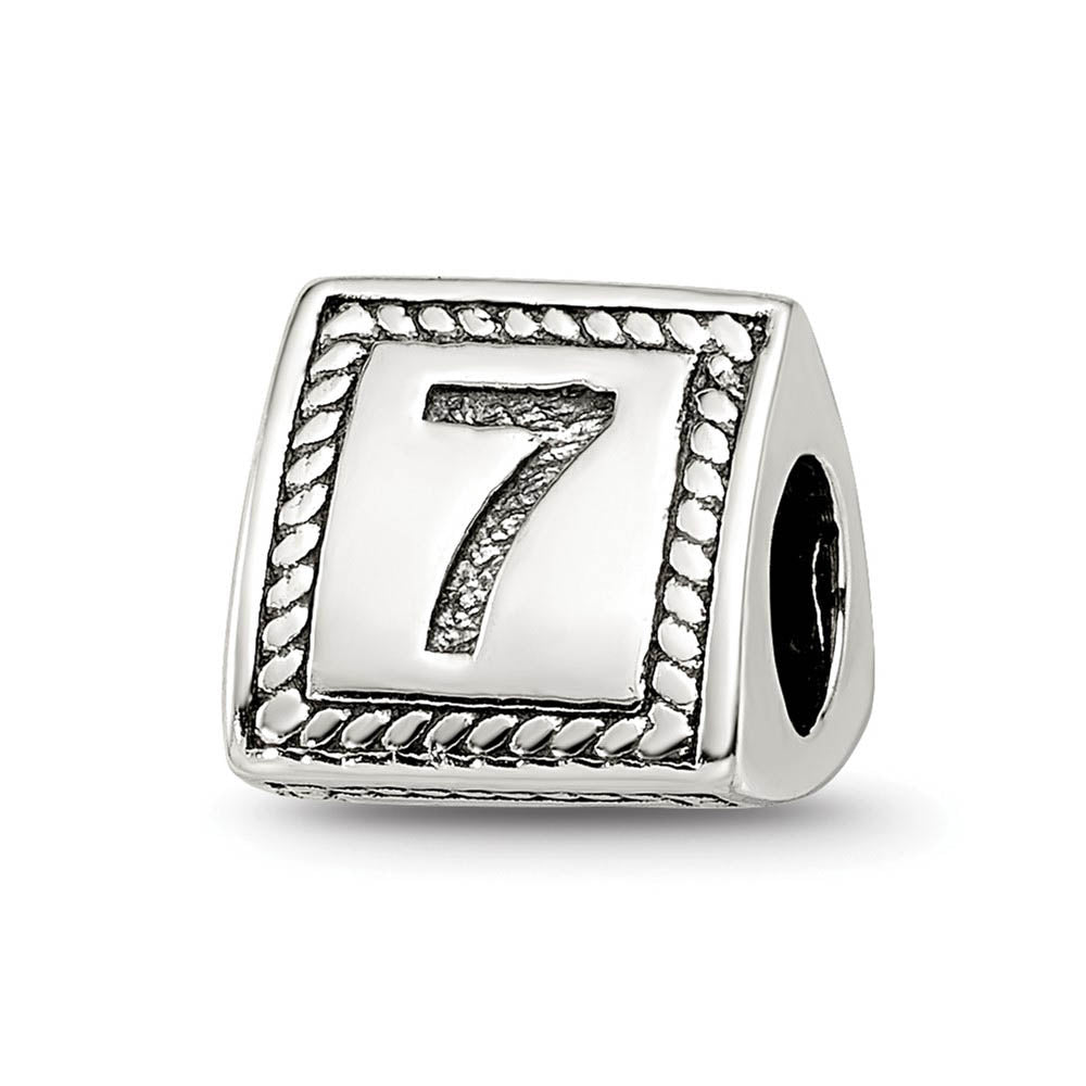 Triangle Block, Number 7 Sterling Silver Bead Charm, Item B9744 by The Black Bow Jewelry Co.