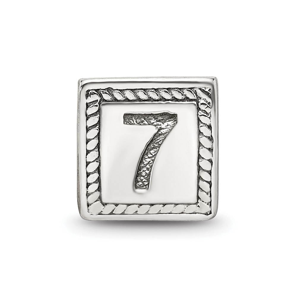 Alternate view of the Triangle Block, Number 7 Sterling Silver Bead Charm by The Black Bow Jewelry Co.