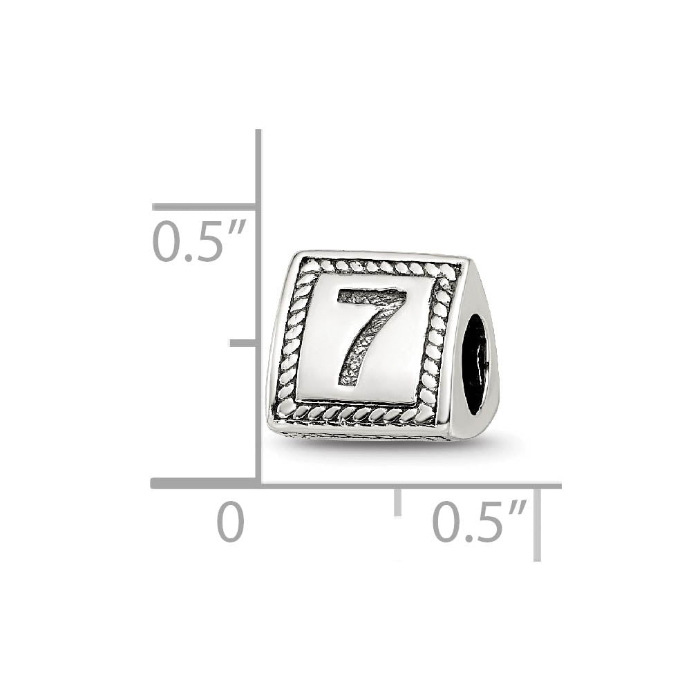 Alternate view of the Triangle Block, Number 7 Sterling Silver Bead Charm by The Black Bow Jewelry Co.
