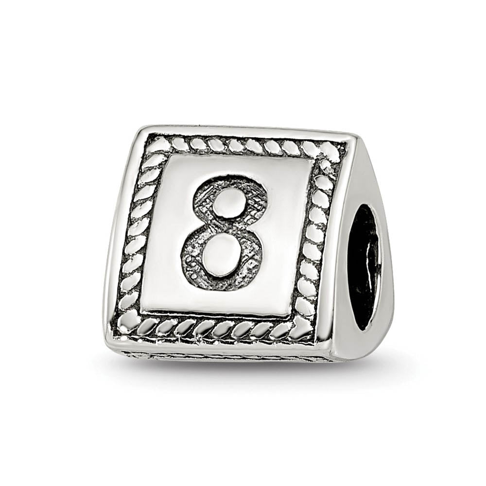 Triangle Block, Number 8 Sterling Silver Bead Charm, Item B9745 by The Black Bow Jewelry Co.