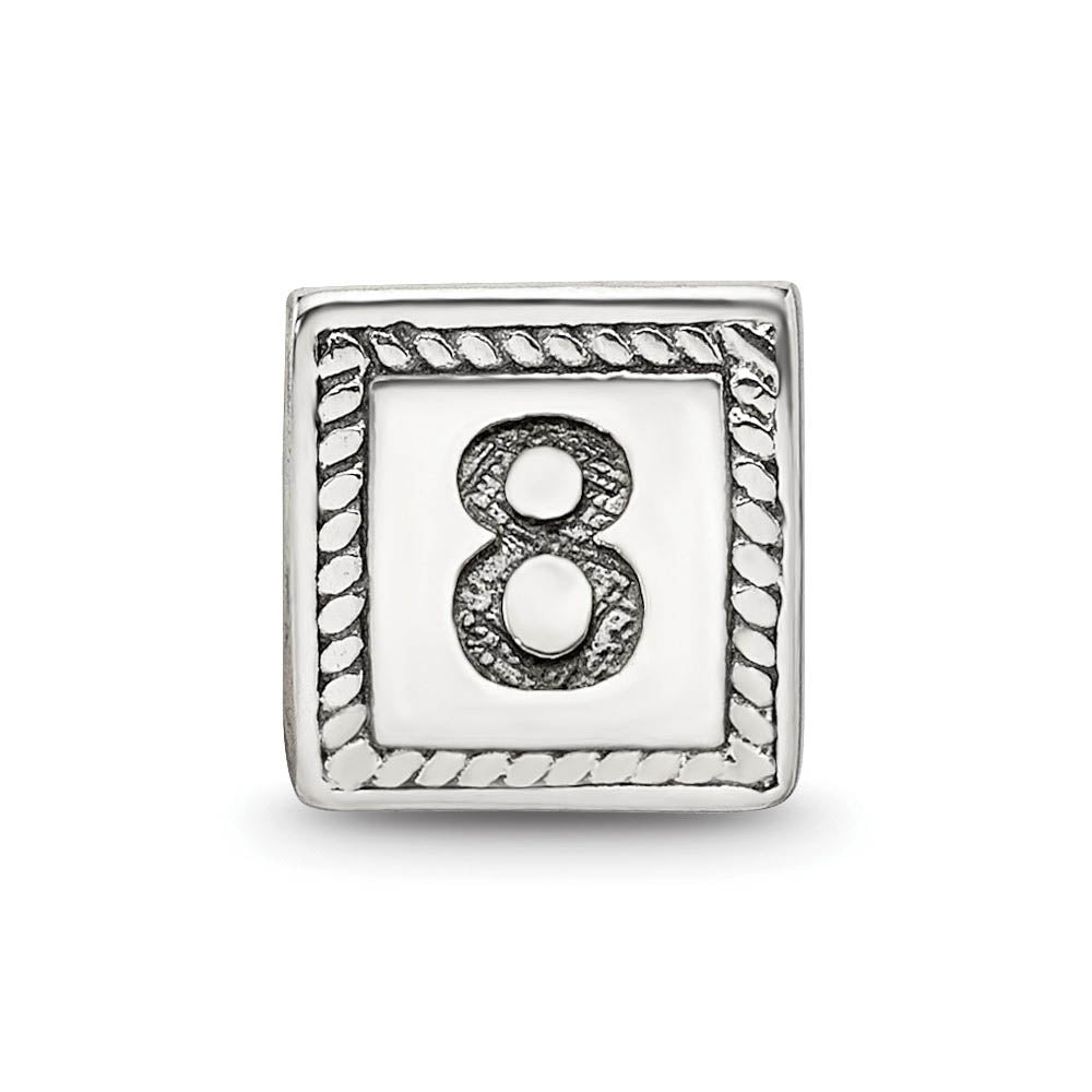 Alternate view of the Triangle Block, Number 8 Sterling Silver Bead Charm by The Black Bow Jewelry Co.
