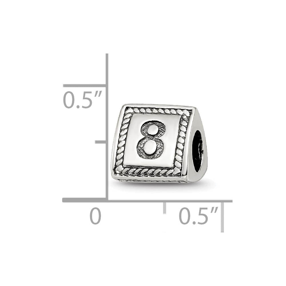 Alternate view of the Triangle Block, Number 8 Sterling Silver Bead Charm by The Black Bow Jewelry Co.