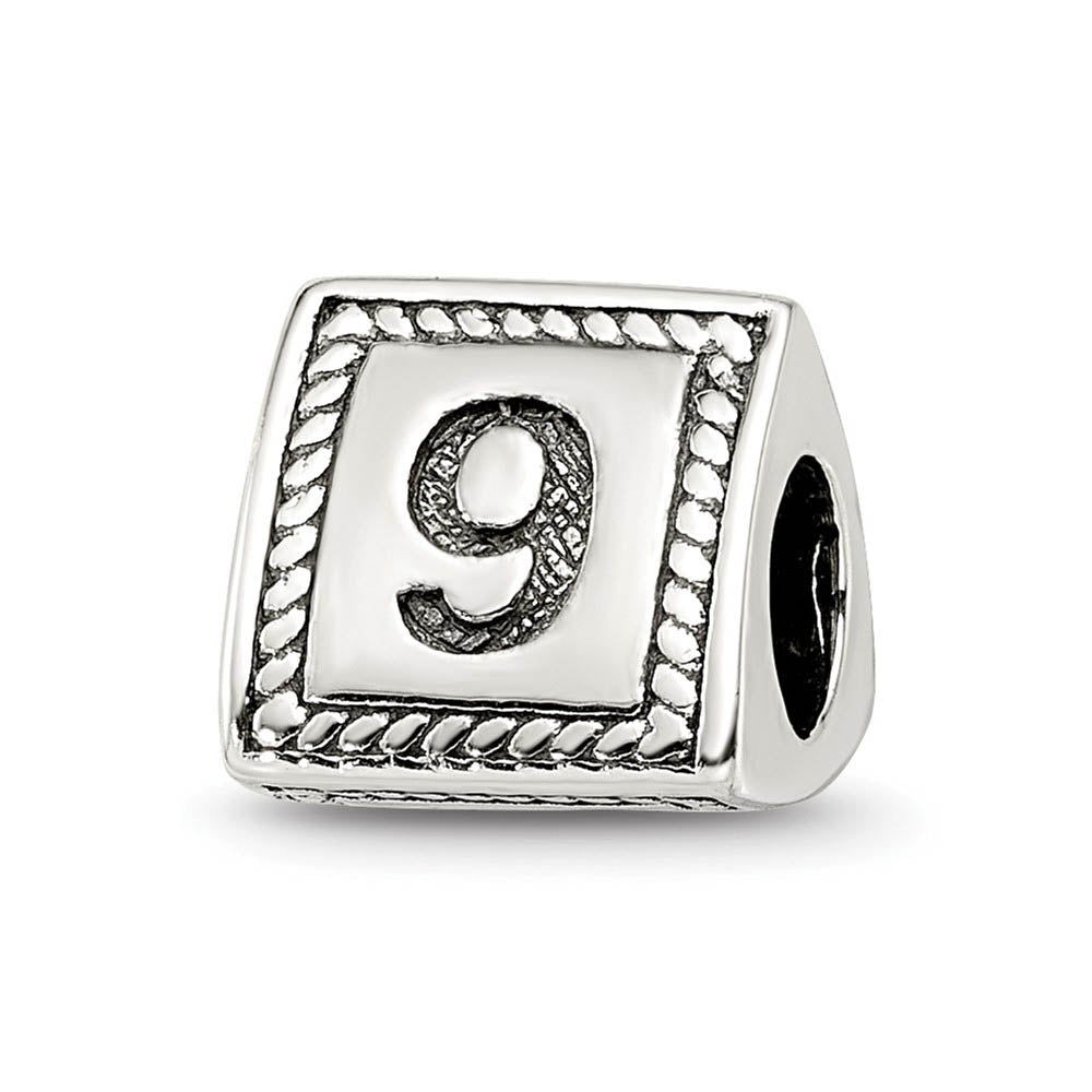Triangle Block, Number 9 Sterling Silver Bead Charm, Item B9746 by The Black Bow Jewelry Co.