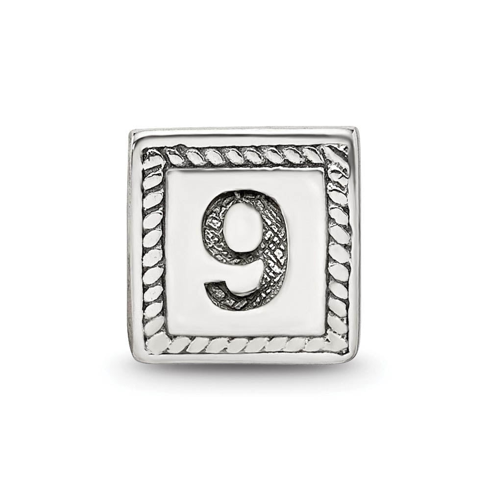 Alternate view of the Triangle Block, Number 9 Sterling Silver Bead Charm by The Black Bow Jewelry Co.