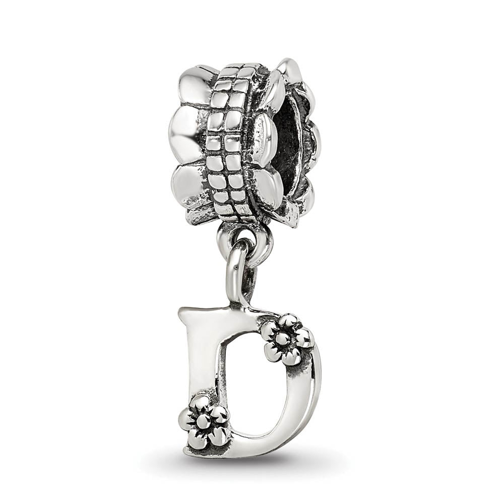 Sterling Silver Letter D, Dangle Bead Charm, Item B9786 by The Black Bow Jewelry Co.
