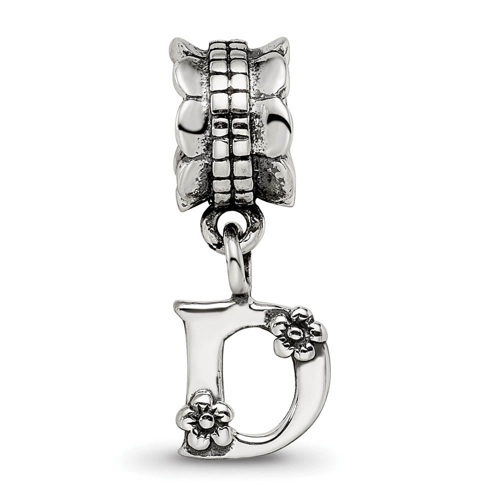 Alternate view of the Sterling Silver Letter D, Dangle Bead Charm by The Black Bow Jewelry Co.
