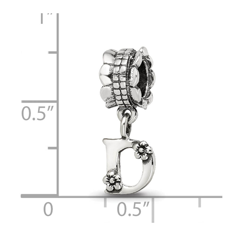 Alternate view of the Sterling Silver Letter D, Dangle Bead Charm by The Black Bow Jewelry Co.