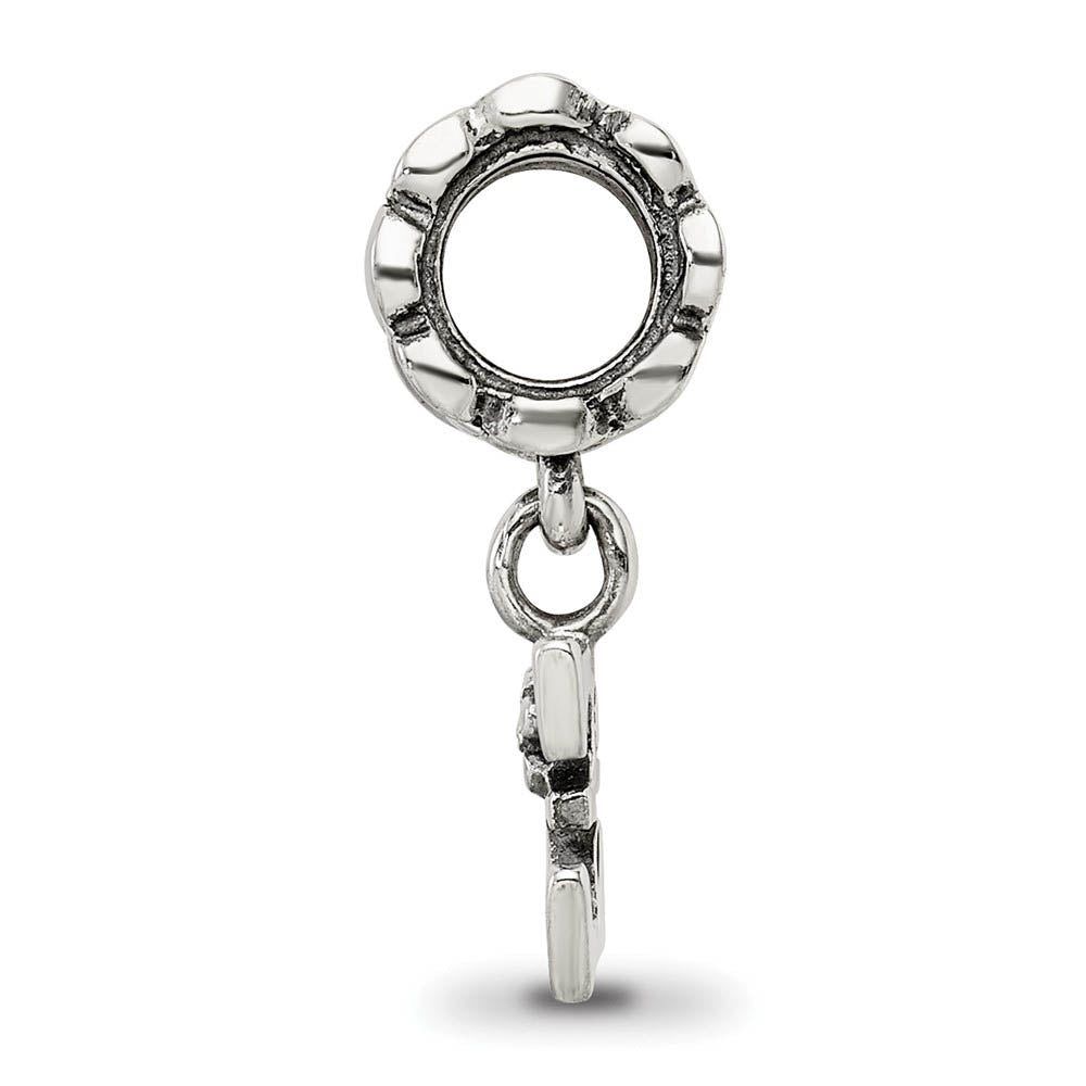 Alternate view of the Sterling Silver Letter E, Dangle Bead Charm by The Black Bow Jewelry Co.