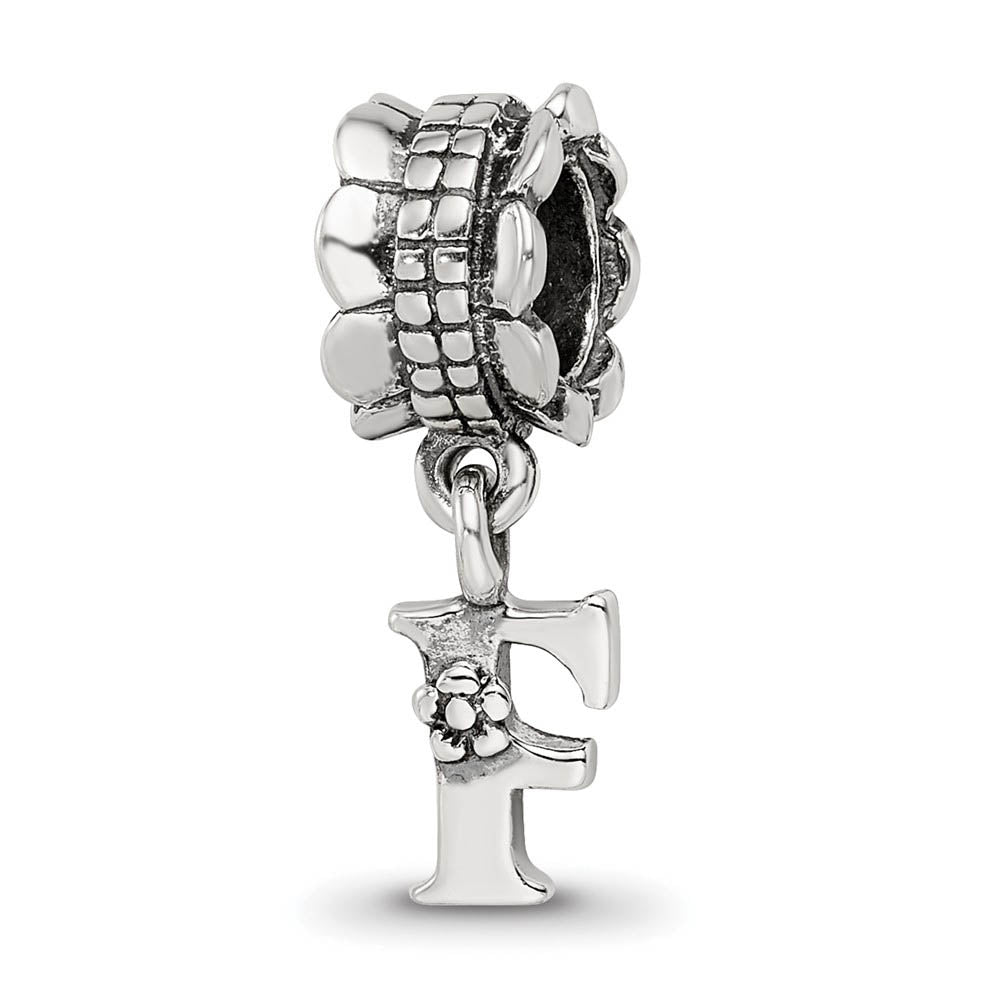 Sterling Silver Letter F, Dangle Bead Charm, Item B9788 by The Black Bow Jewelry Co.